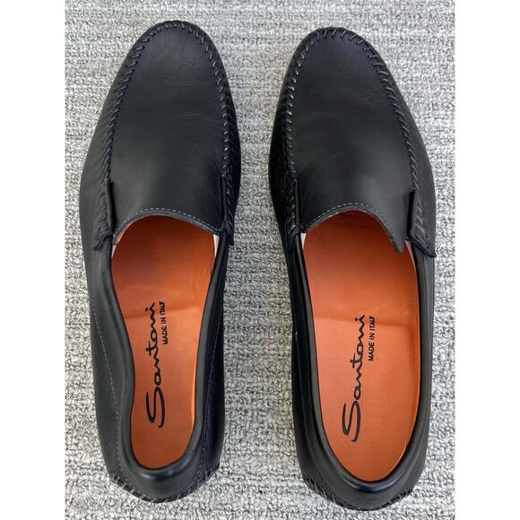 $750 SANTONI Paine Black Leather Loafer Men\'s Size 8 US NEW main image 8